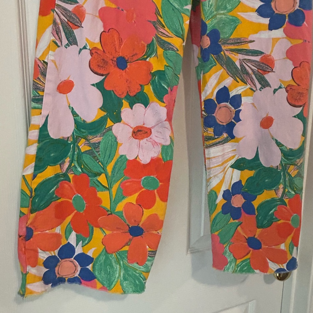 GB Jeans Juniors Size 7 Flower Power Hippie Stretch Floral Gianni Bini Unhemmed - Picture 4 of 6